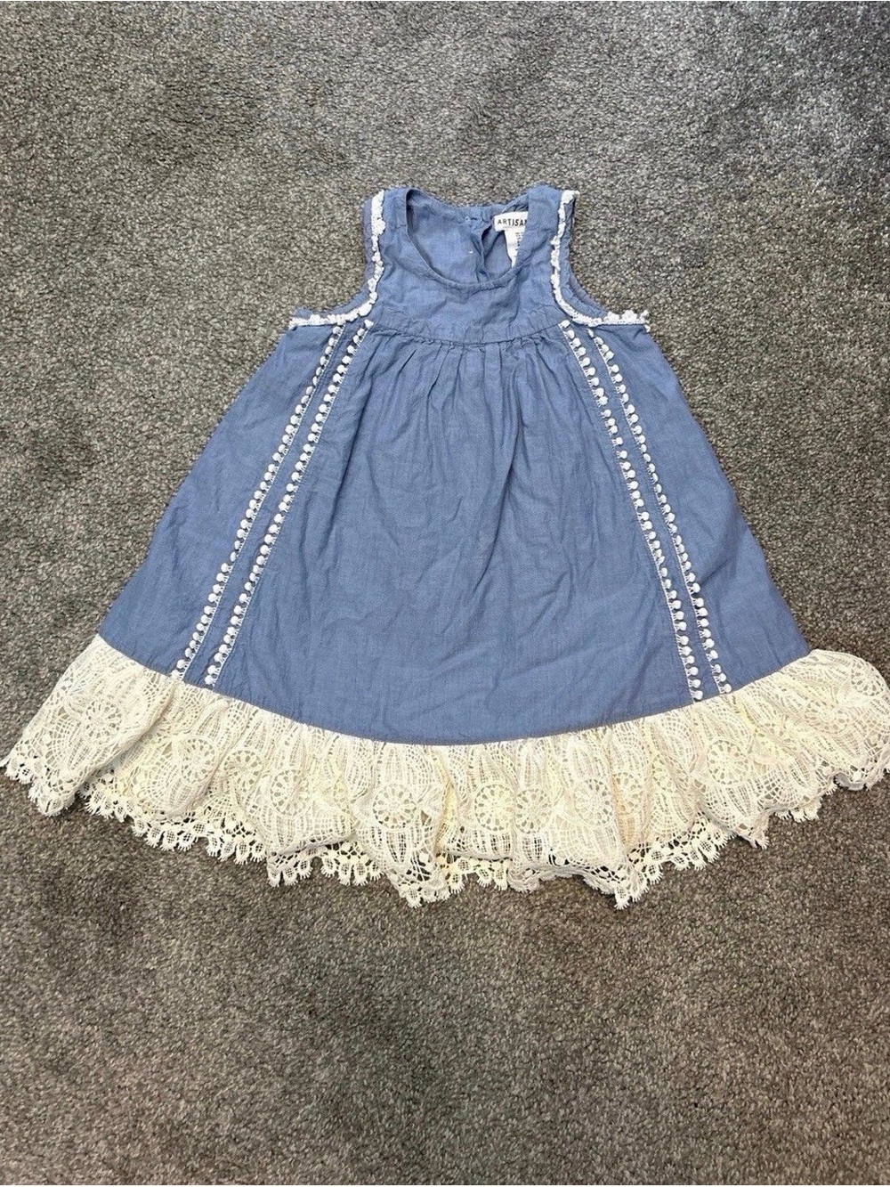 Artisan Ny Blue Girls’ Sleeveless Lace-Hem Casual Dress